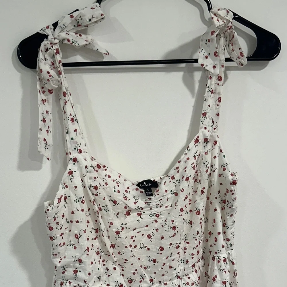 Lulu's White and Red Floral Midi Dress